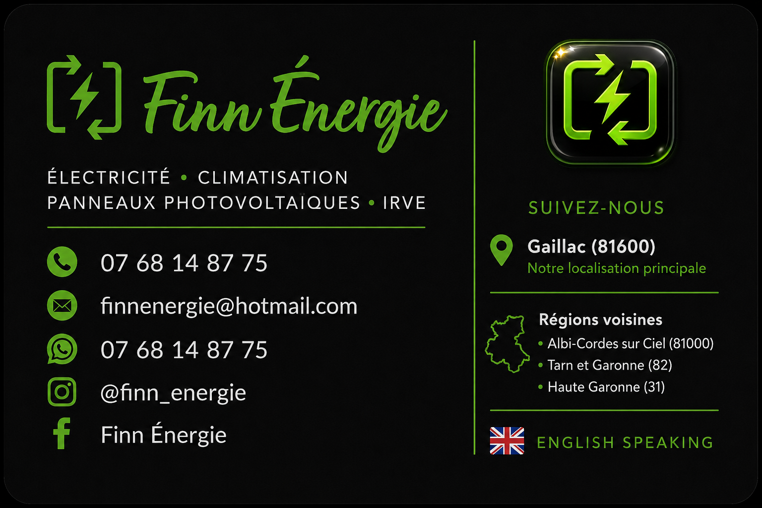 Carte professionnelle Finn Energie